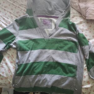 Green and Gray Striped Sweater